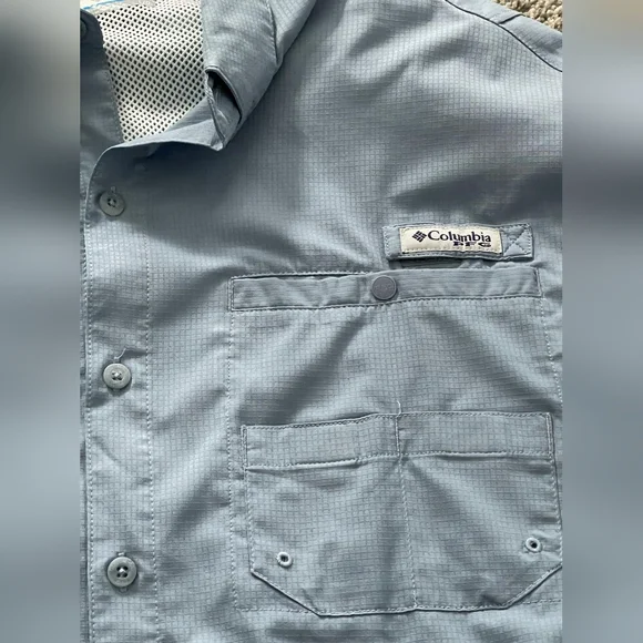 Columbia Mens Powder Blue Pfg Upf Button Up Long Sleeve Shirt Size Large - Picture 5 of 7